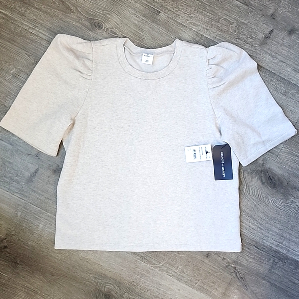 Nordstrom Melrose and Market Puff sleeve fleece cropped blouse - Picture 4 of 6